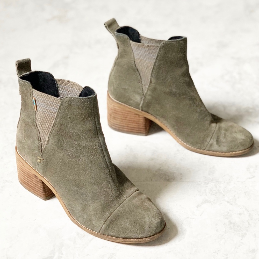 Toms Esme Olive Green Leather Suede Ankle Boot 7